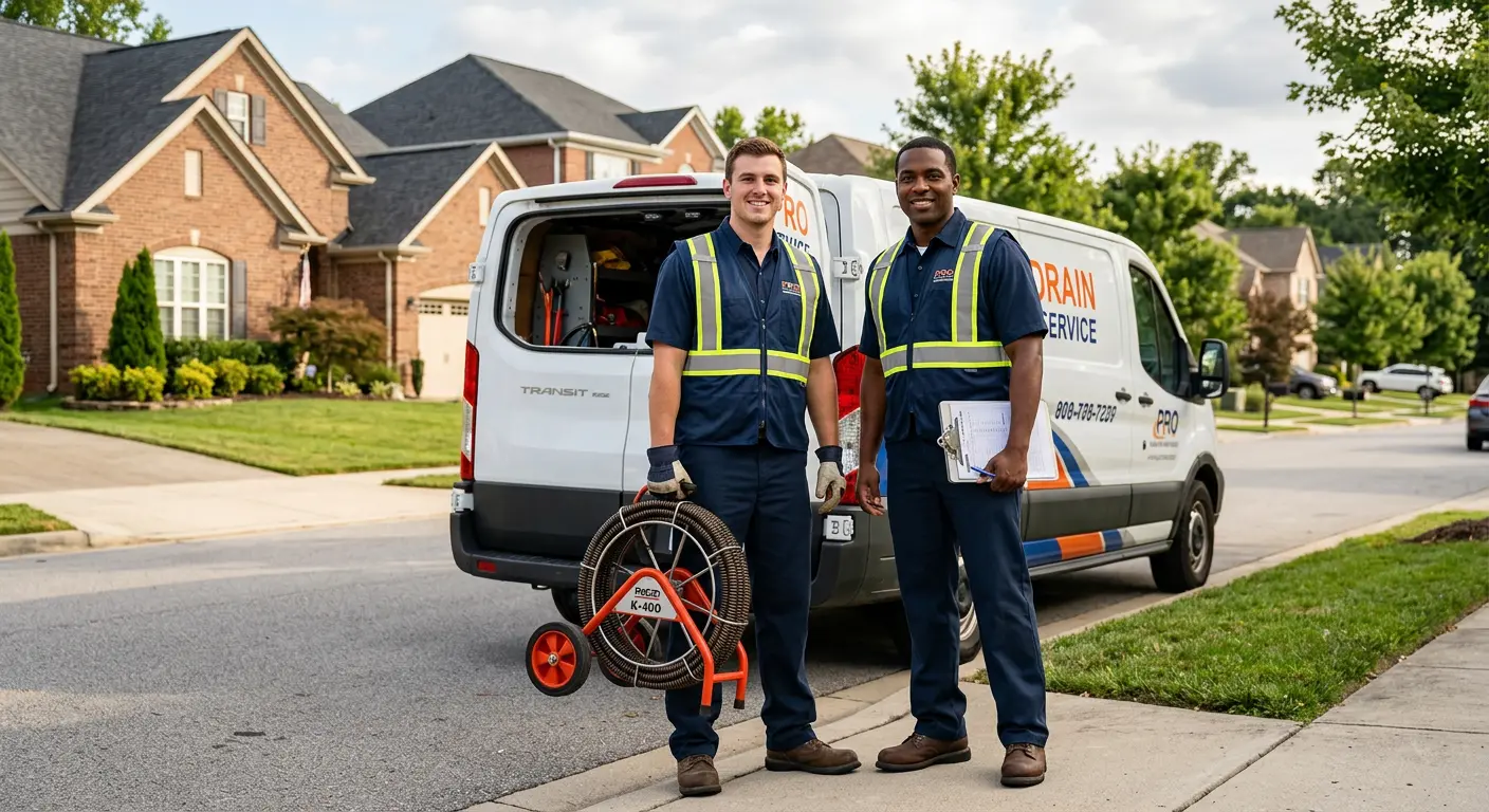 Sewer and drain service team with equipment ready for work in Carolina Beach
